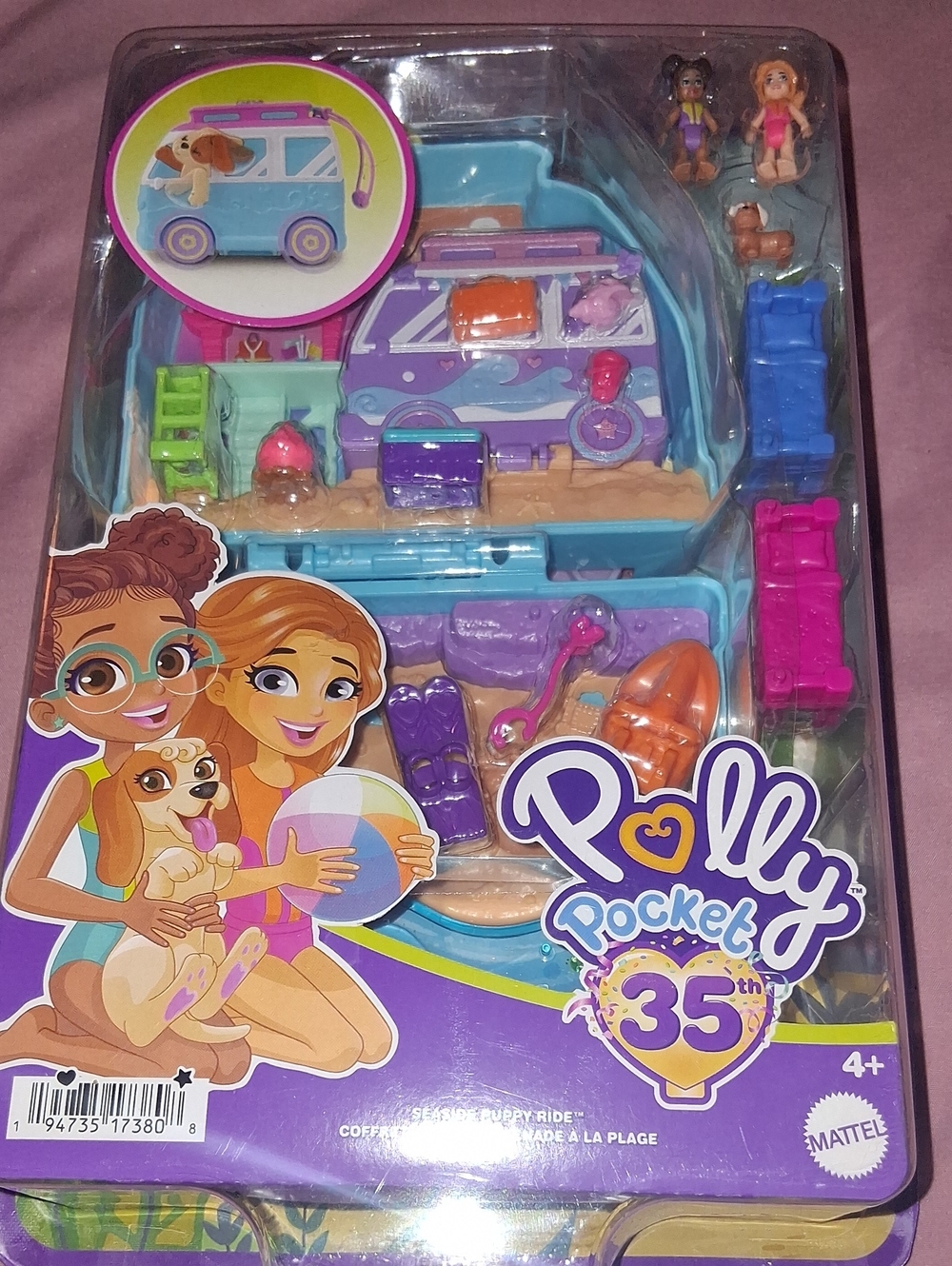 Mattel Polly Pocket Seaside Puppy Ride - Purple, Pink, Blue